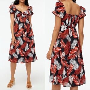 J. Crew Factory Puff-Sleeve Twist-Front Midi Dress